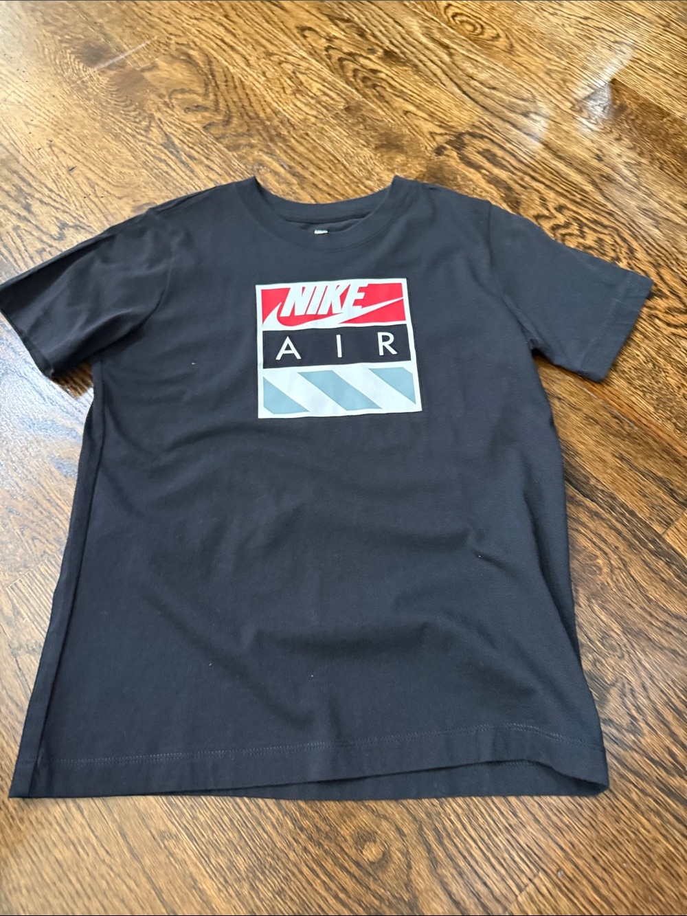 Nike Black 'Air' Logo Short Sleeve Tee with Red & Light Blue Accents